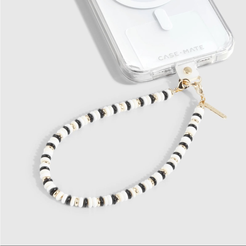 Case-Mate Ivory and Onyx Beaded Phone Strap with Gold Accents